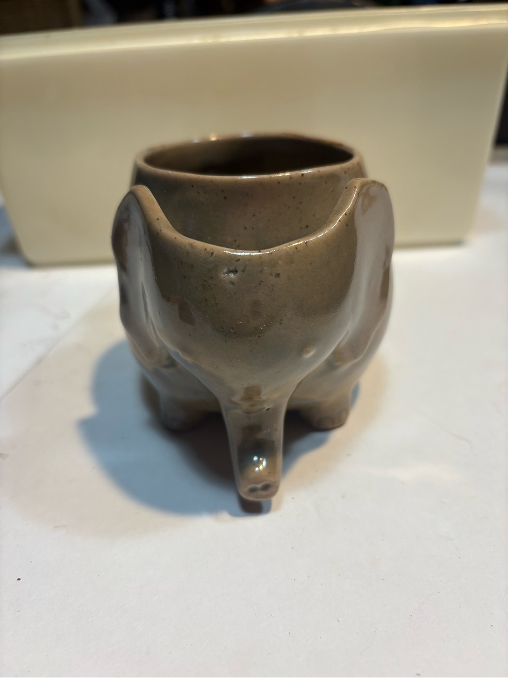 retired Urban Outfitters ceramic elephant mug speckled brown glaze trunk handle - Picture 3 of 11